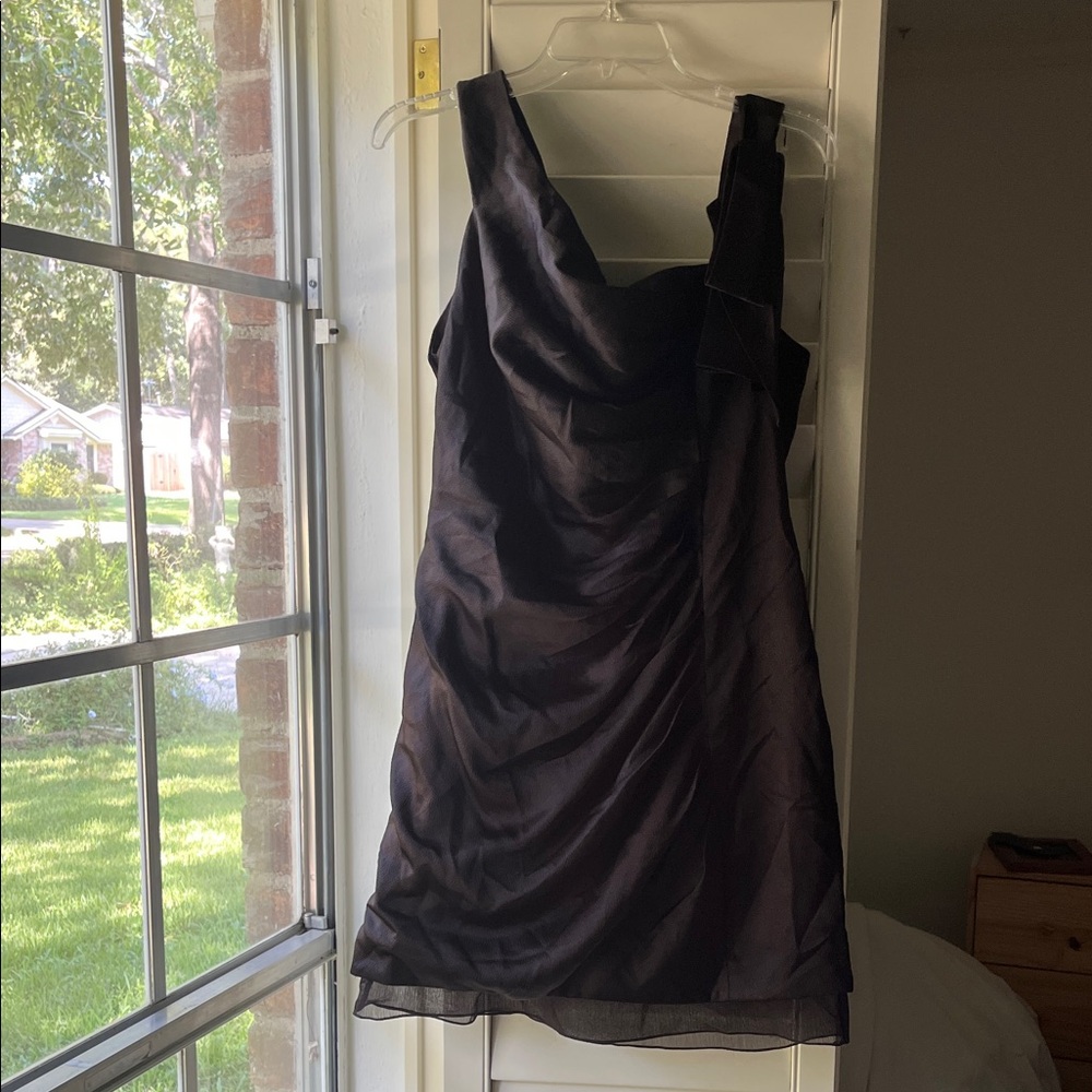 WHITE By VERA WANG Size 14 Black Dress Cocktail Bridesmaid Ruched Bow Shoulder